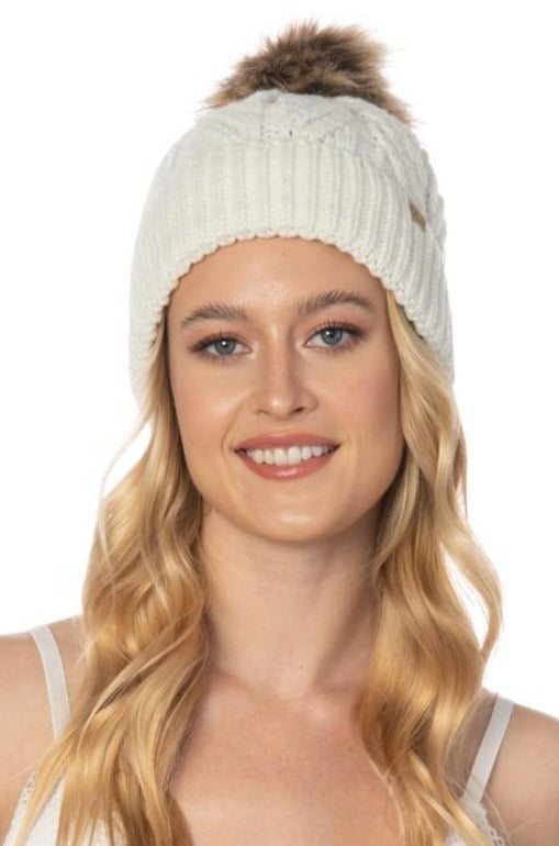 Fur Pom Pom Ivory Beanie Accessories HYPEACH 