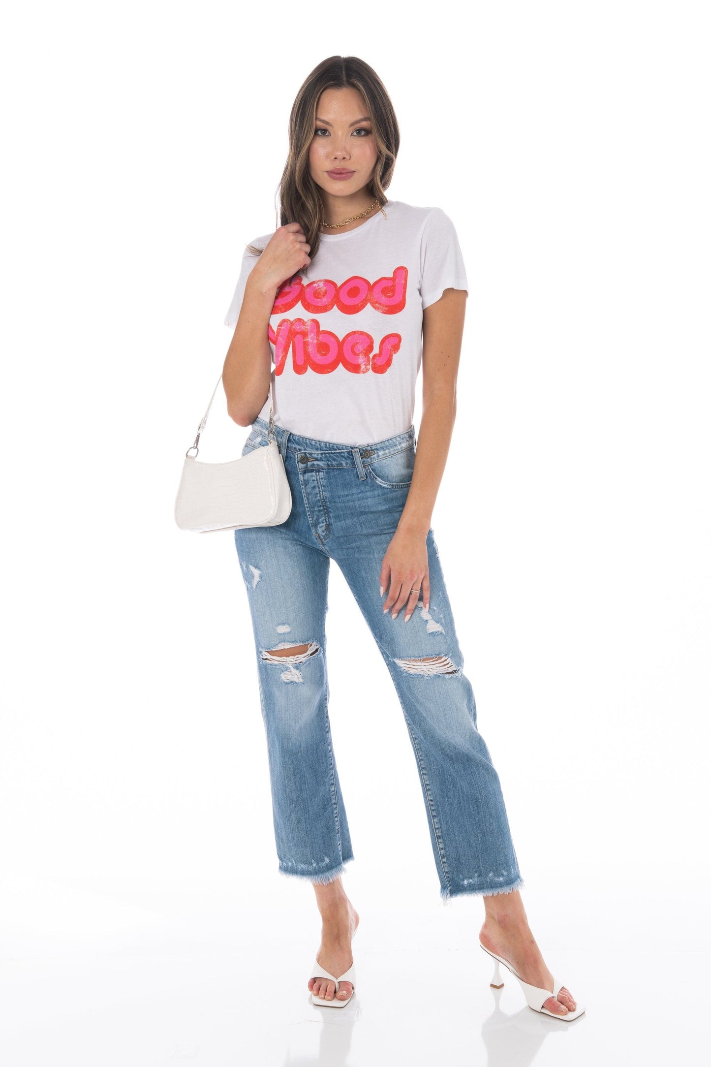 Good Vibes White Graphic Tee Tops HYPEACH BOUTIQUE 