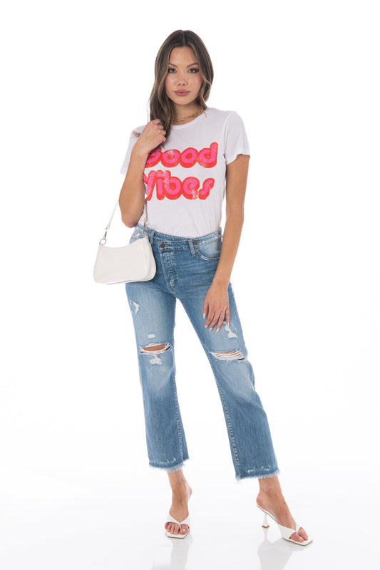 Good Vibes White Graphic Tee Tops HYPEACH BOUTIQUE 