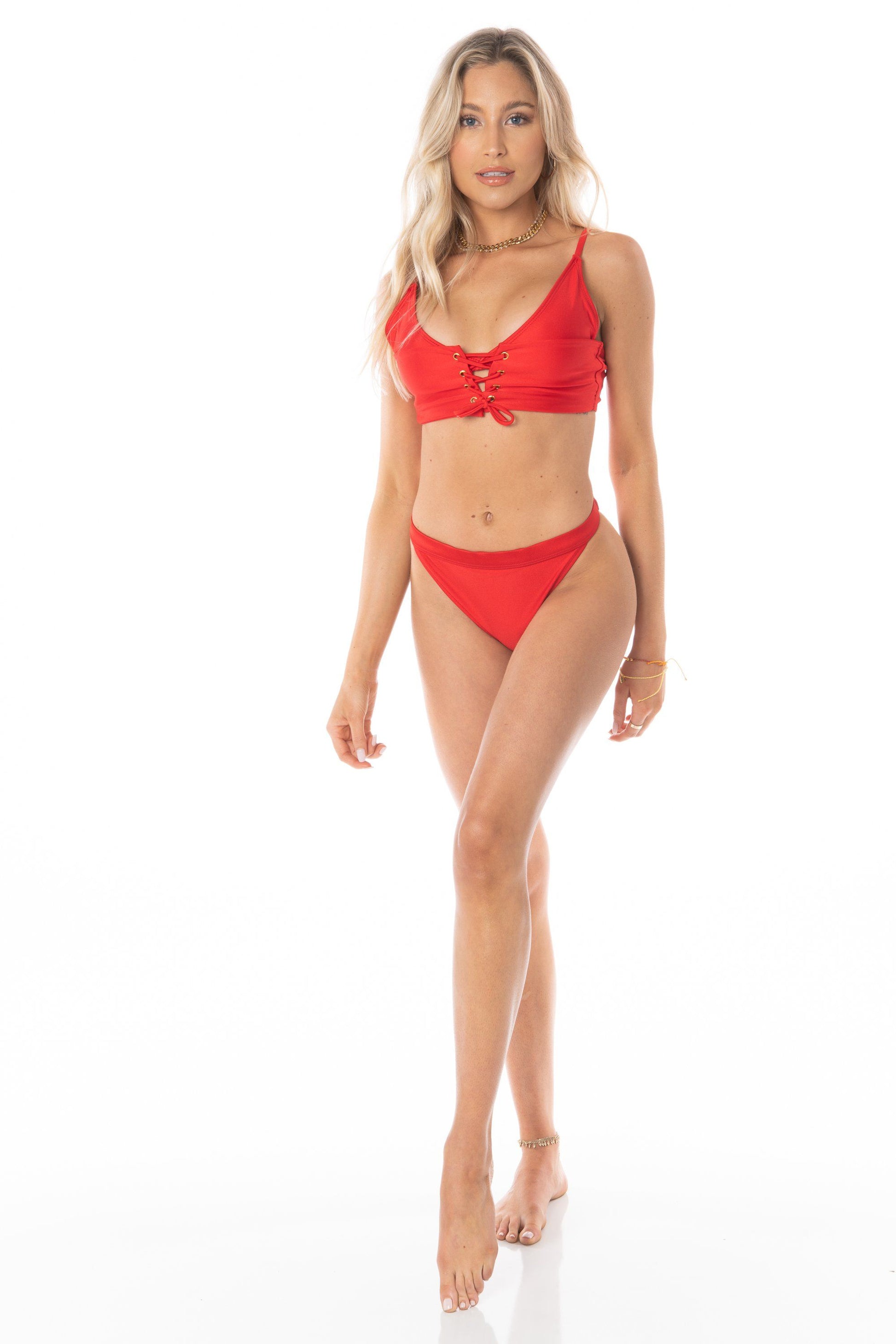 High Waist Cheeky Coverage Red Bikini Bottoms Swimwear HYPEACH BOUTIQUE 