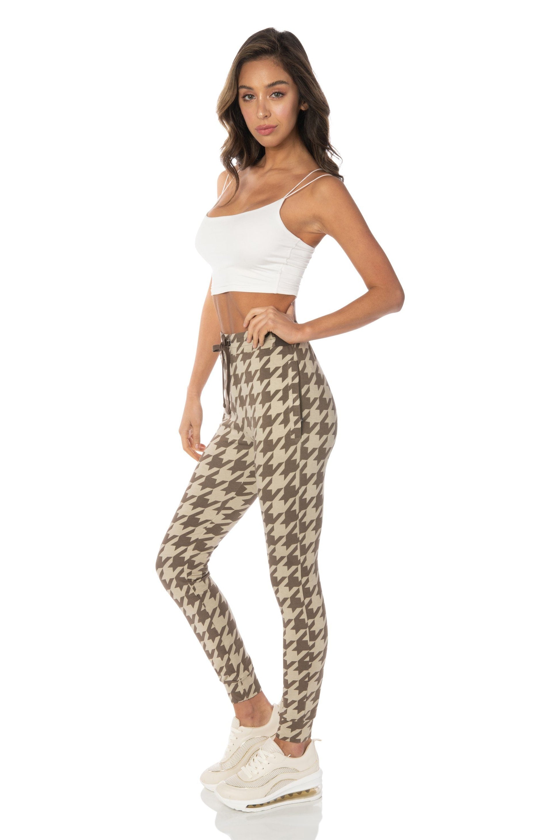 Houndstooth Brown Skinny Fit Joggers - Hypeach Lounge Bottoms HYPEACH 