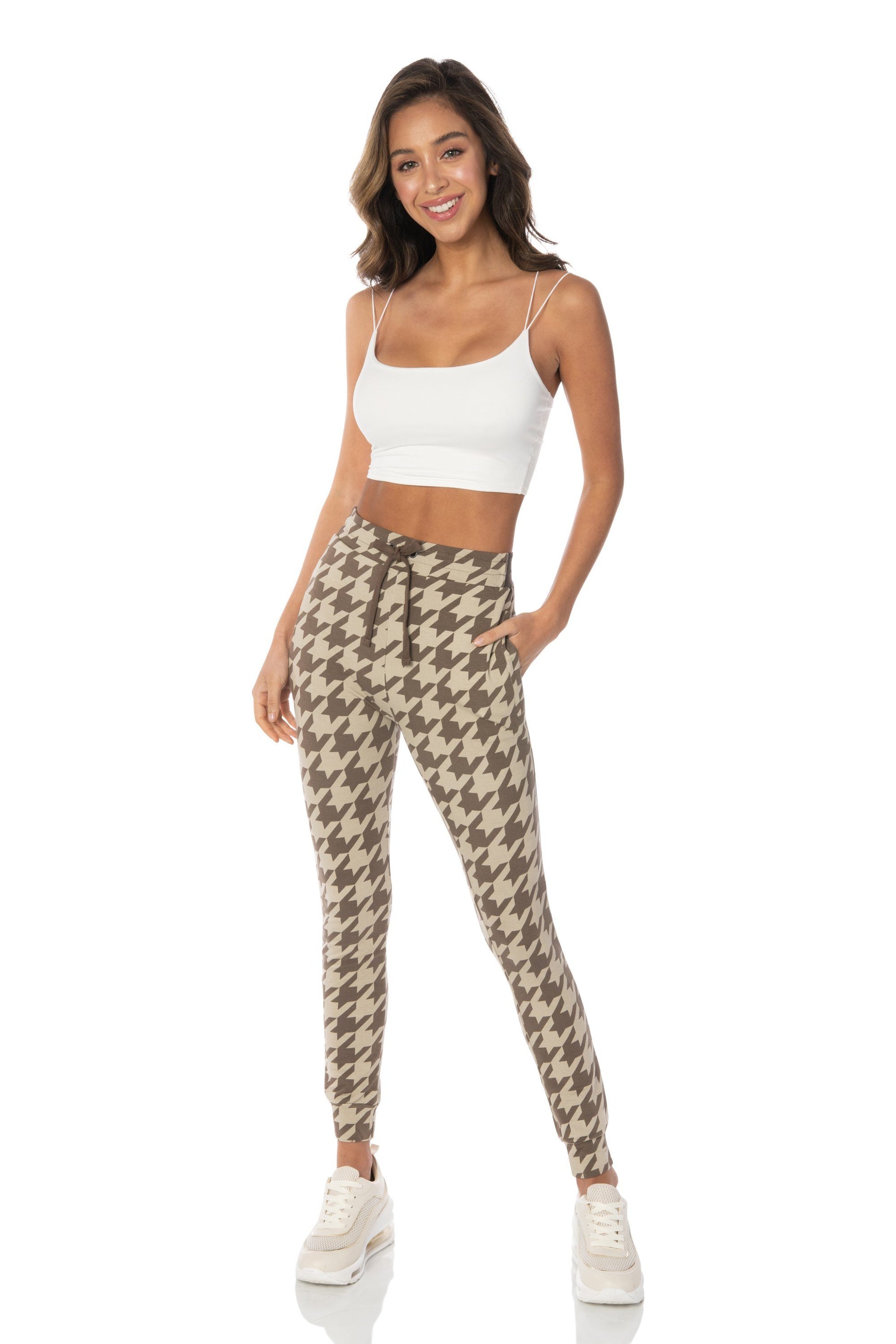 Houndstooth Brown Skinny Fit Joggers - Hypeach Lounge Bottoms HYPEACH 