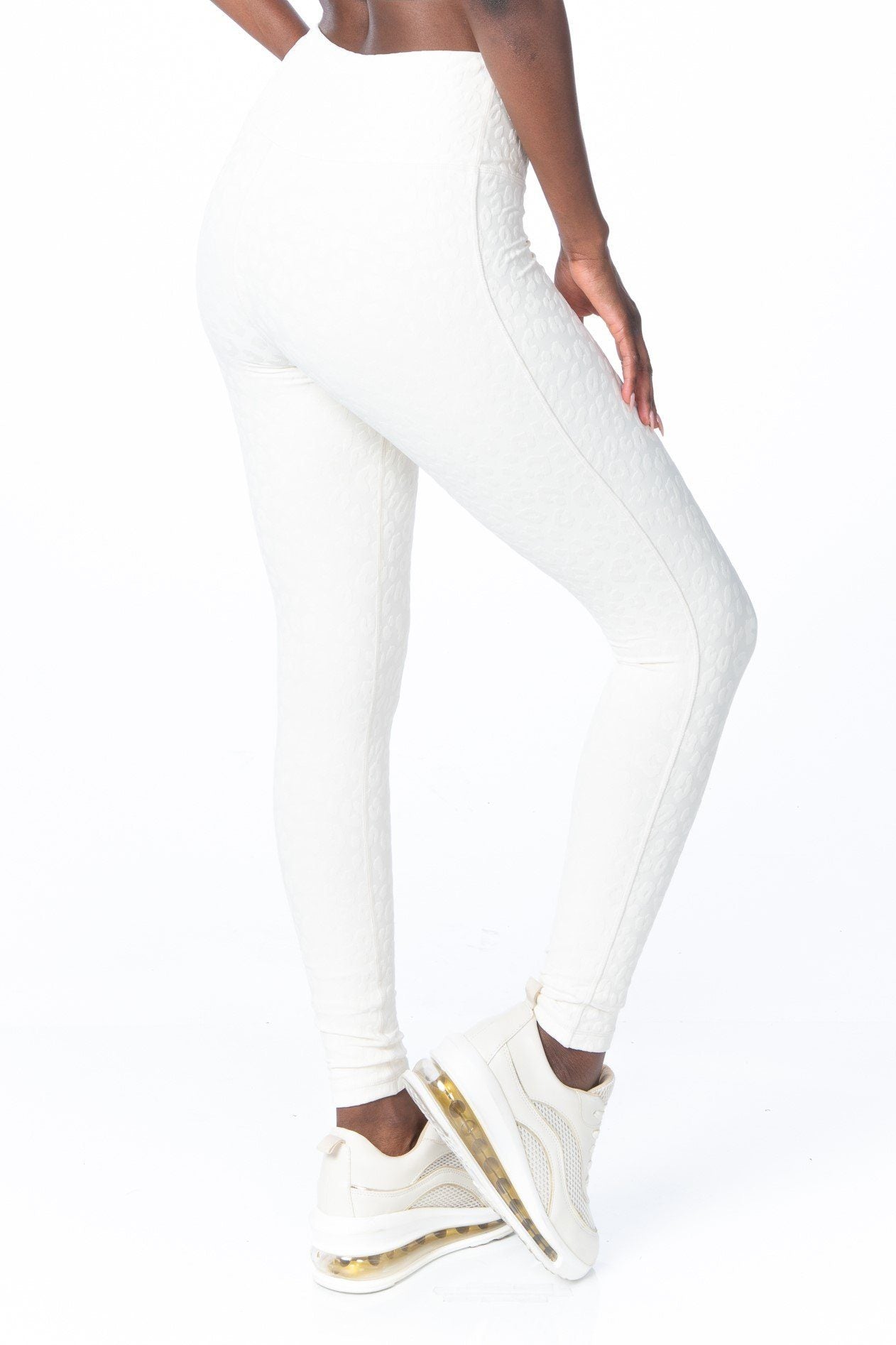 Ivory Textured Leopard High Waist Leggings -Hypeach Active Activewear HYPEACH BOUTIQUE 