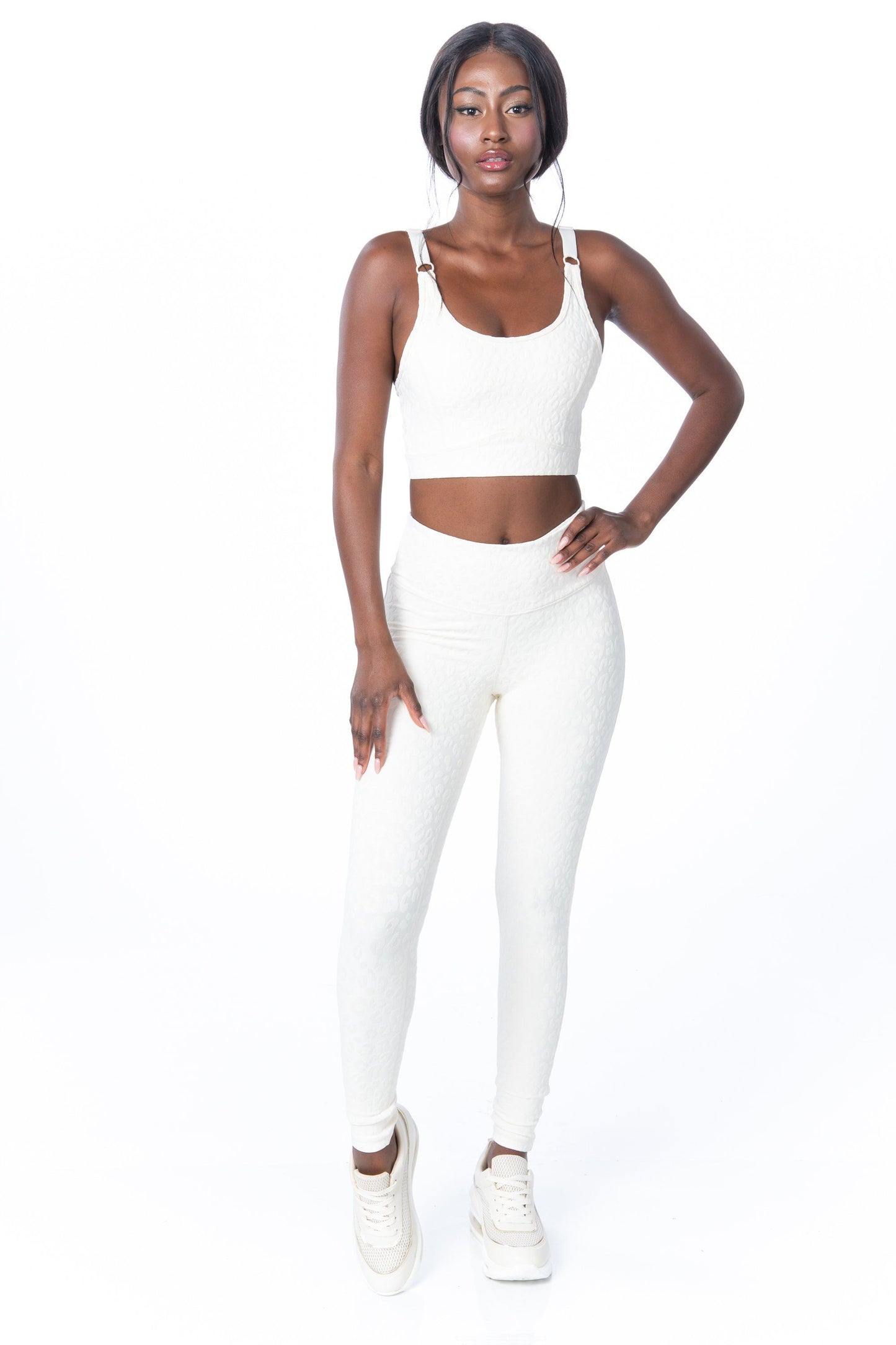 Ivory Textured Leopard High Waist Leggings -Hypeach Active Activewear HYPEACH BOUTIQUE 