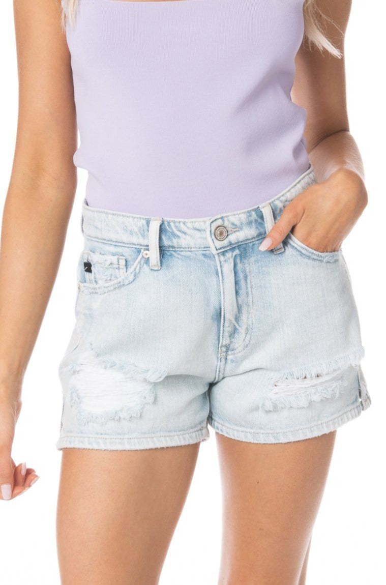 Kancan Boyfriend Shorts High Waist Distressed Light Wash Denim HYPEACH BOUTIQUE 