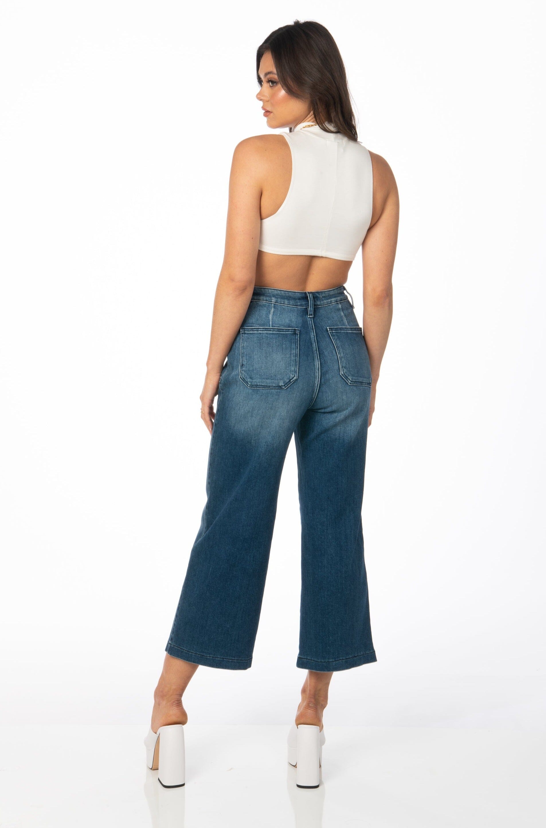 Kancan Denim High Rise Dark Wash Wide Leg Cropped Jeans Denim HYPEACH BOUTIQUE 