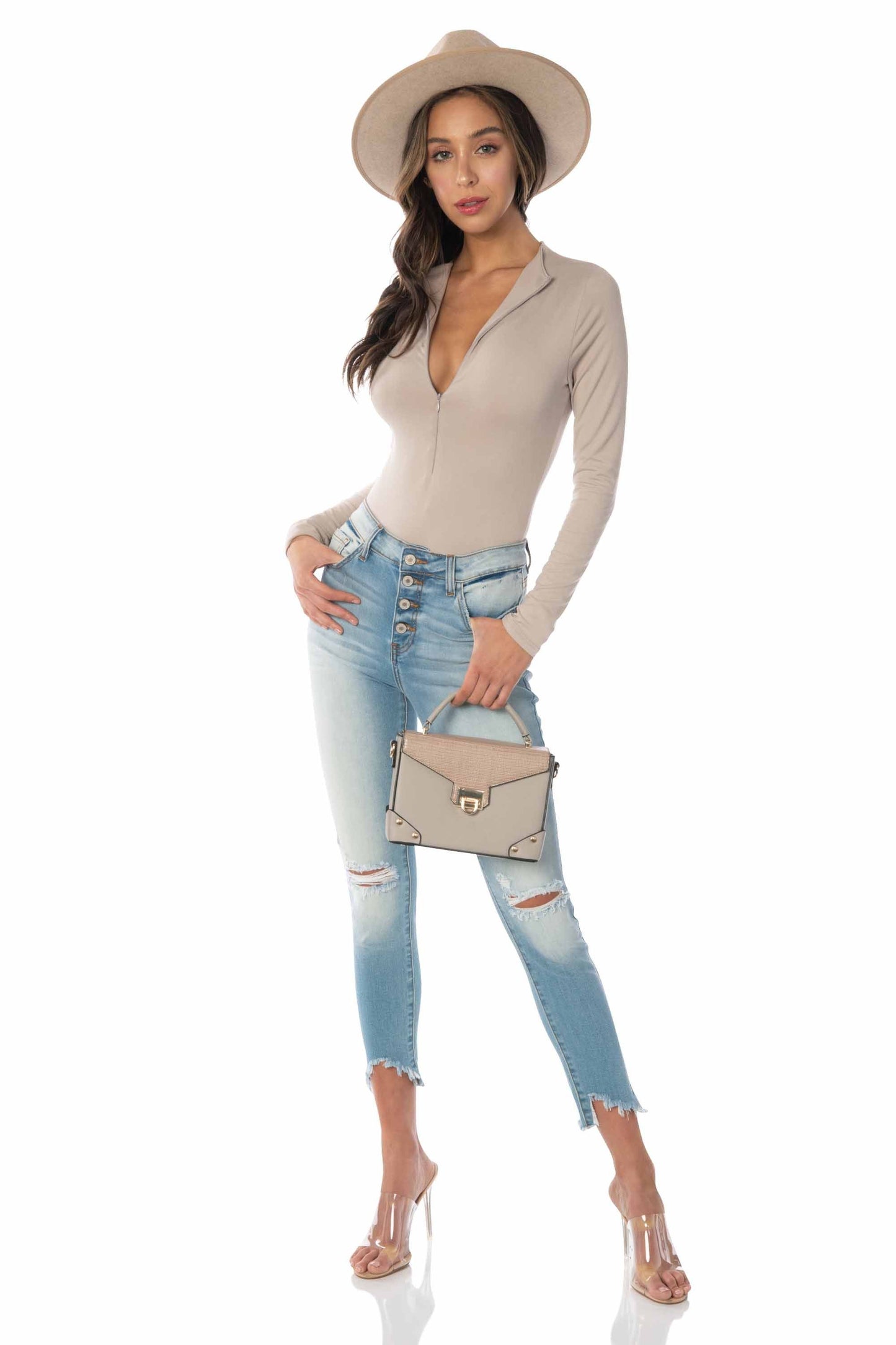 Kancan High Rise Medium-Light Wash Distressed Ankles Skinny Jeans Denim HYPEACH BOUTIQUE 