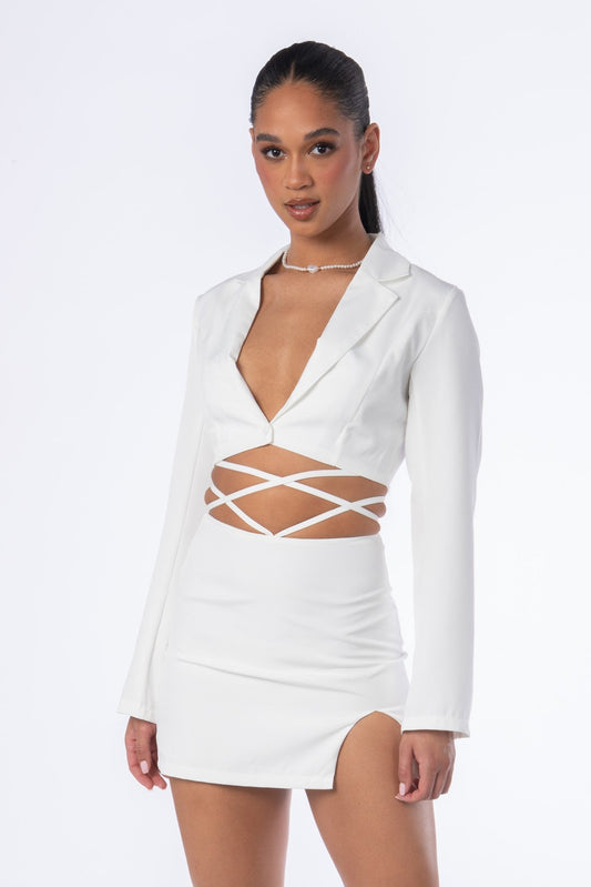 La Femme Cropped Blazer White Outewear HYPEACH BOUTIQUE 