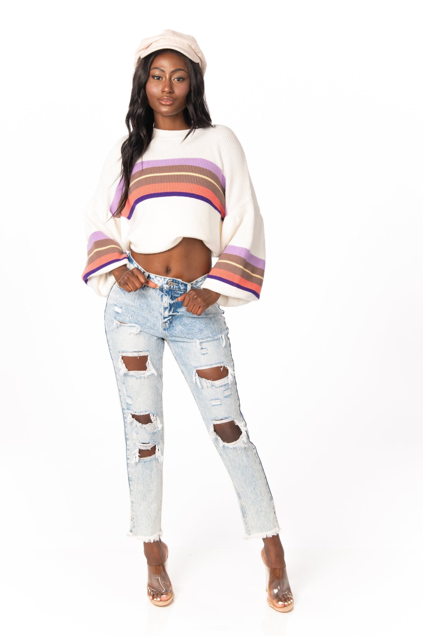 Malibu Striped Sweater Tops HYPEACH BOUTIQUE 