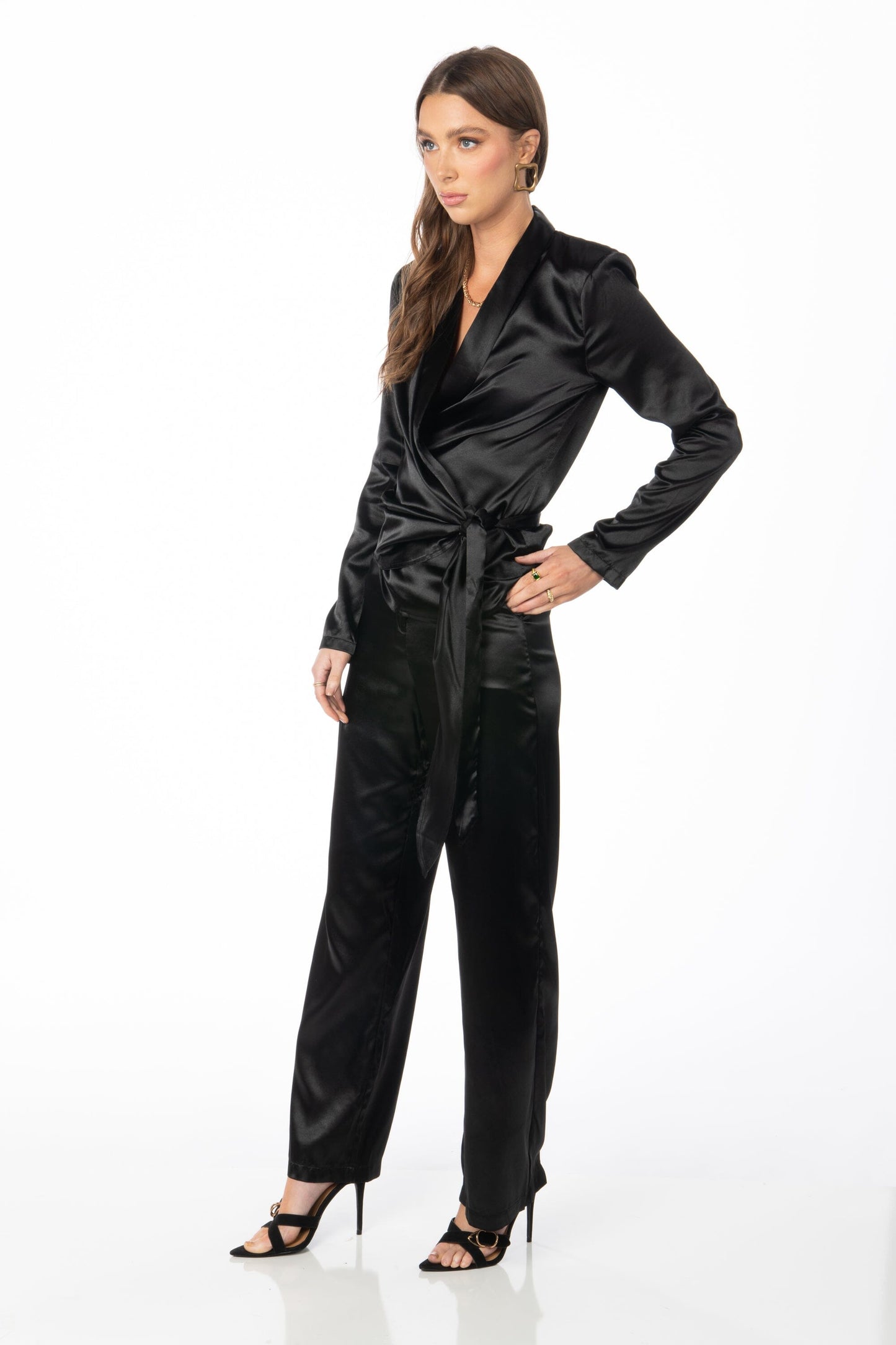 Monroe Satin Blazer Black Bottoms HYPEACH BOUTIQUE 