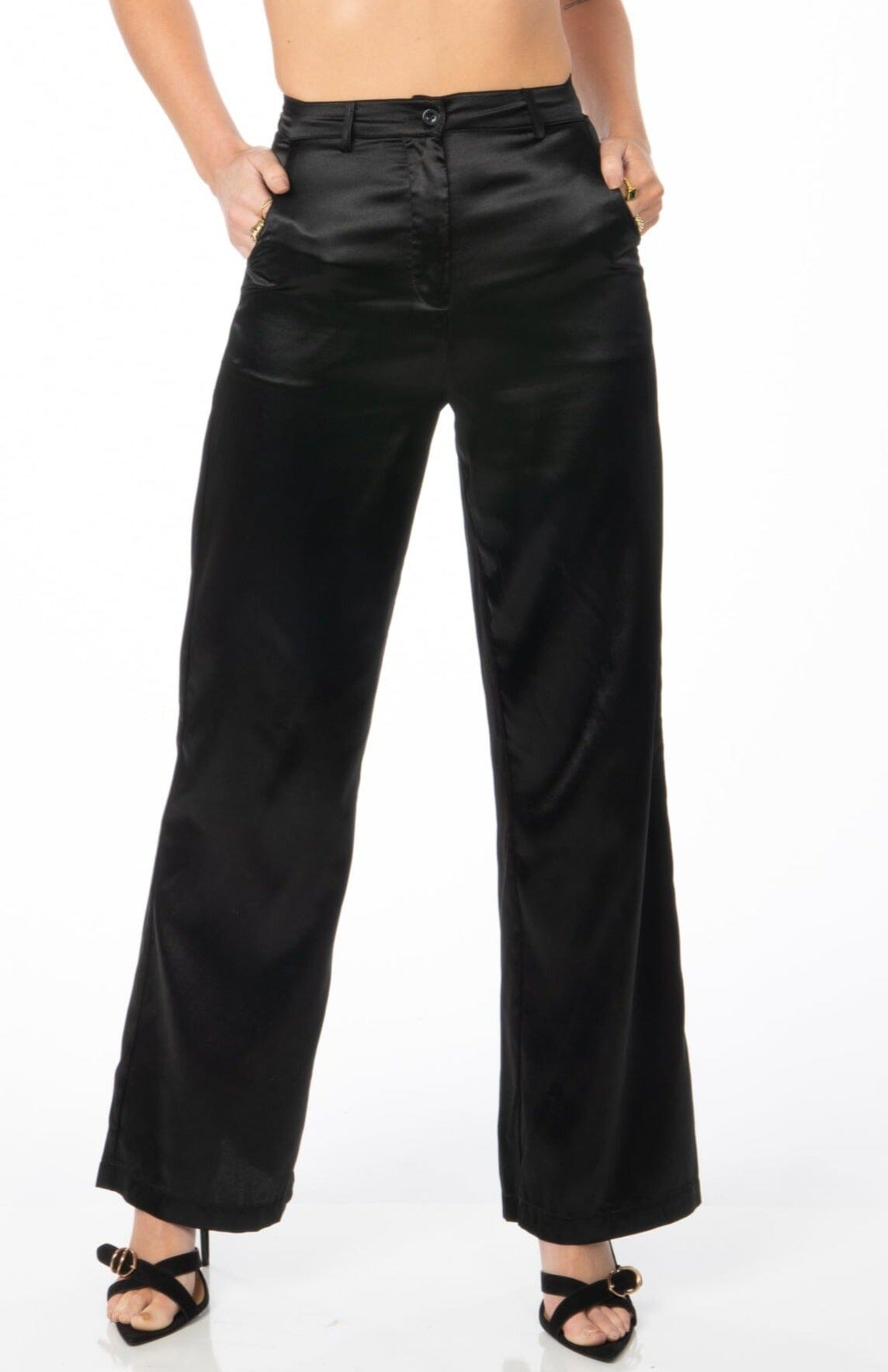 Monroe Satin Trousers Black Bottoms HYPEACH BOUTIQUE 