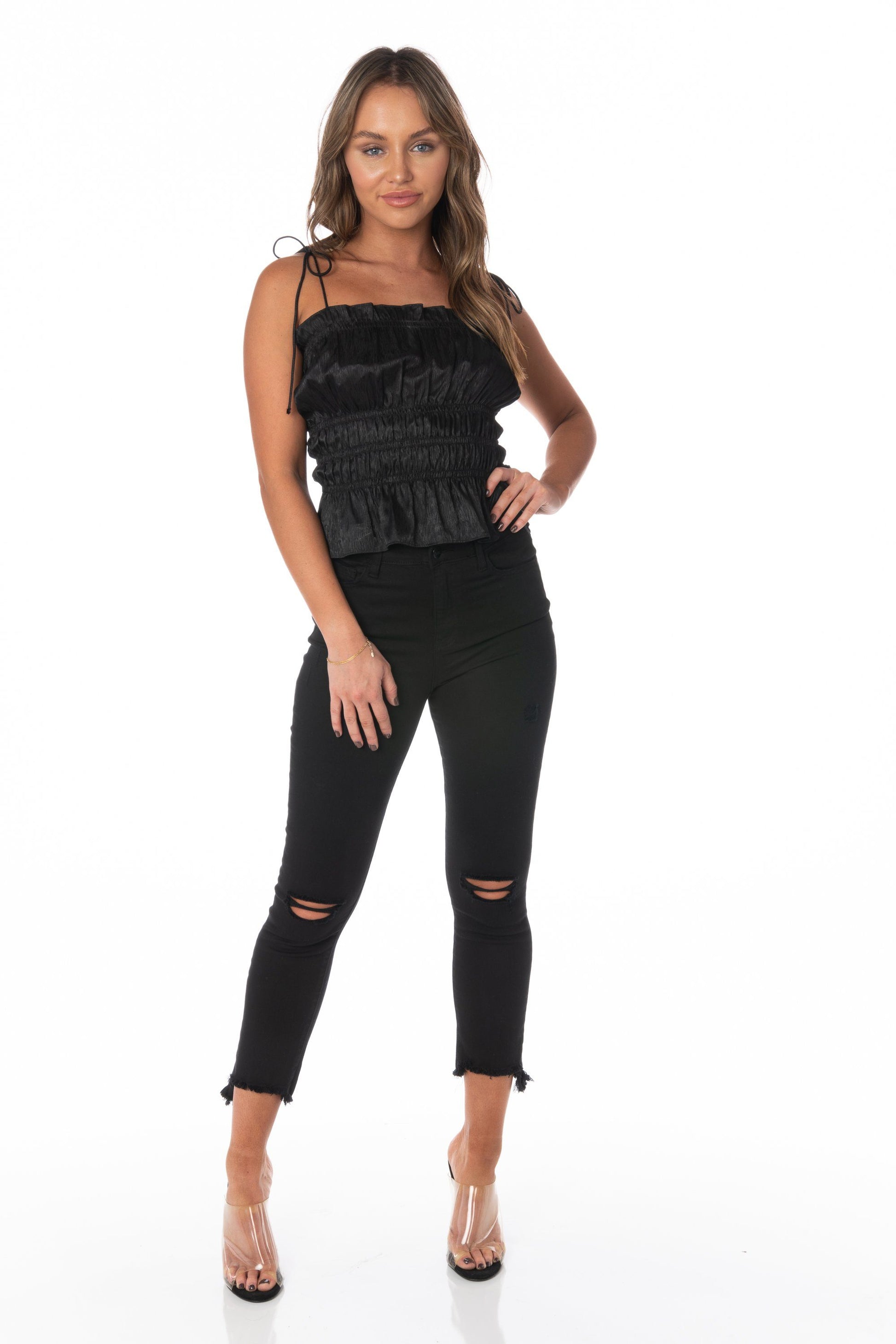 Moonrise Black Satin Tank Tops HYPEACH BOUTIQUE 