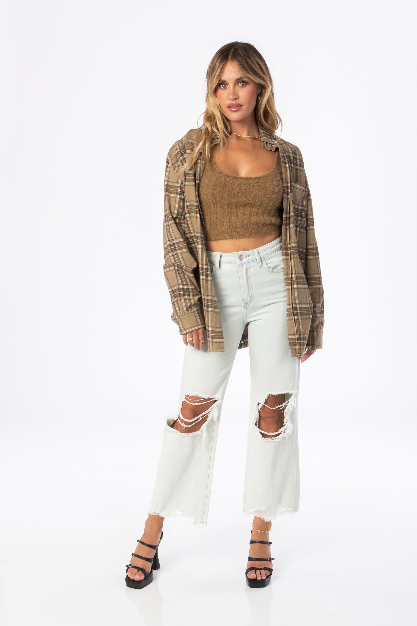 Palm Desert Olive Oversized Flannel Tops HYPEACH BOUTIQUE 