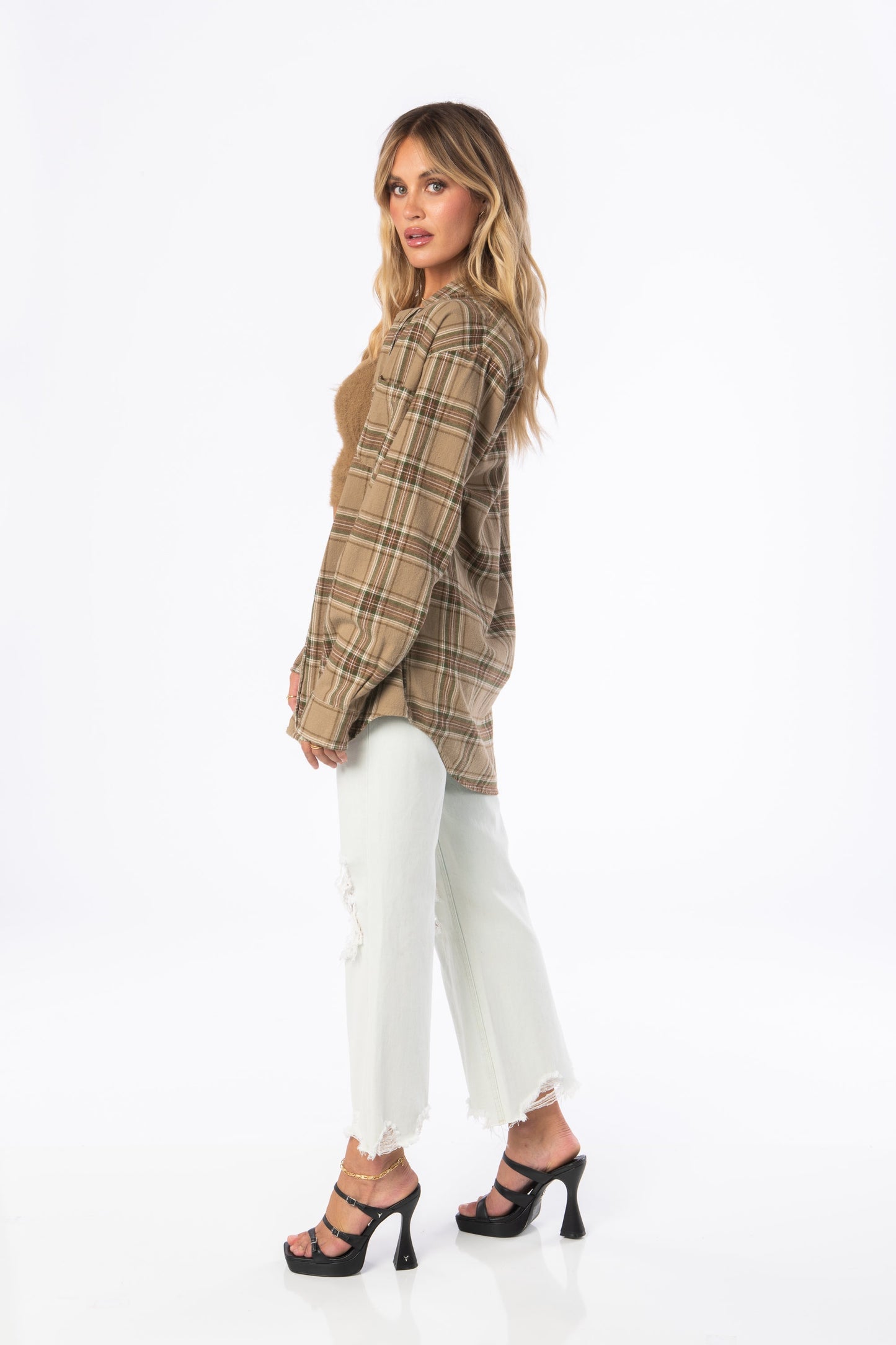 Palm Desert Olive Oversized Flannel Tops HYPEACH BOUTIQUE 