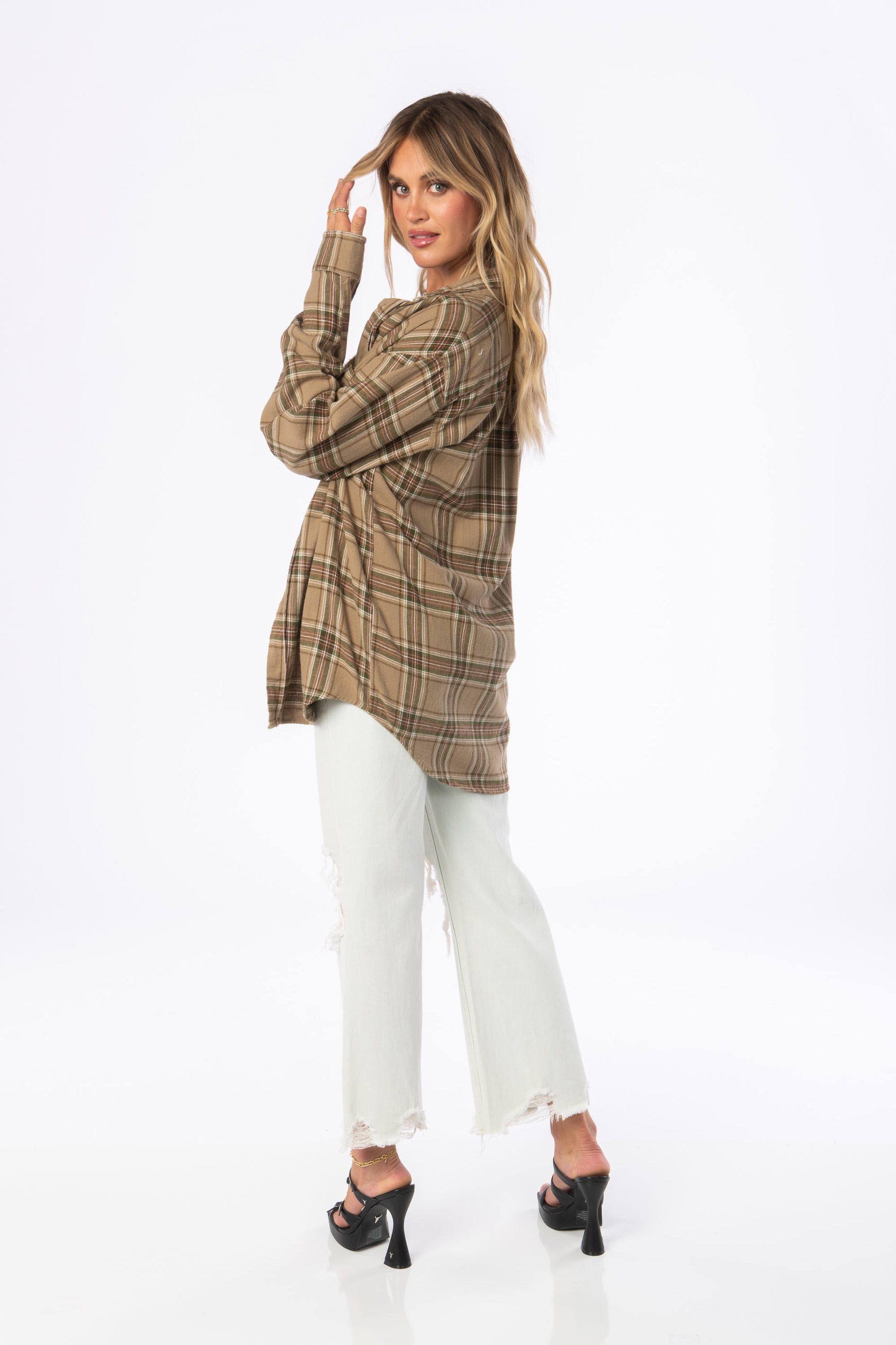 Palm Desert Olive Oversized Flannel Tops HYPEACH BOUTIQUE 