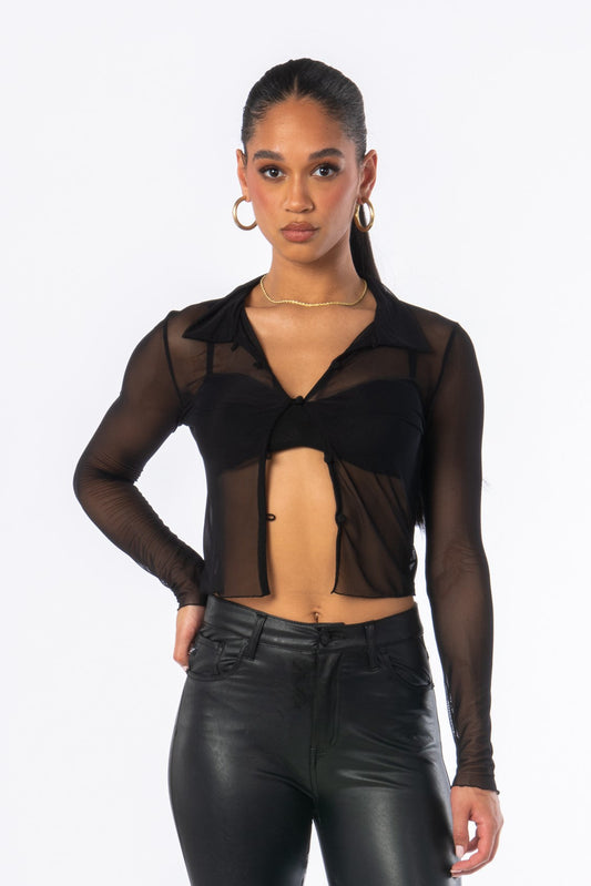 Renegade Sheer Blouse Black Tops HYPEACH BOUTIQUE 