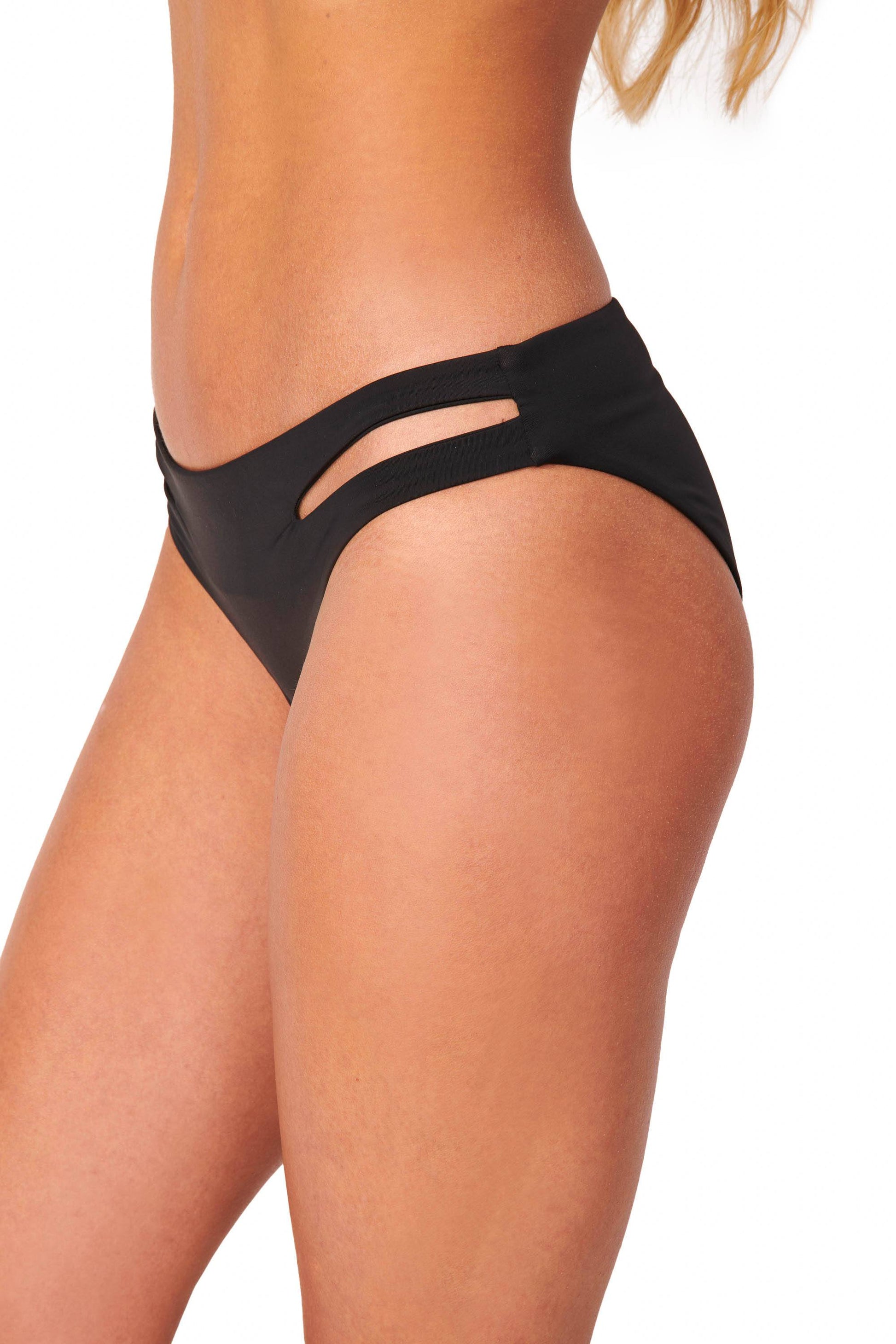 Seamless Cutout Moderate Coverage Black Bikini Bottoms Swimwear HYPEACH BOUTIQUE 