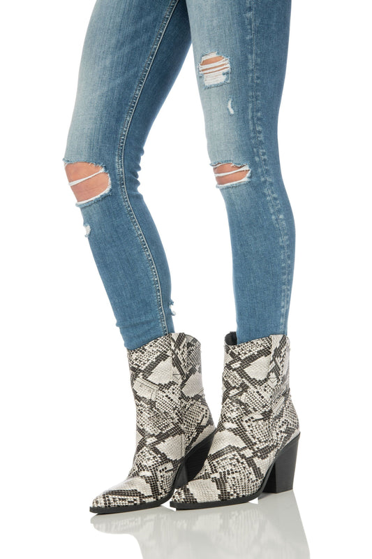 Snake Print Western Booties Black & White Shoes HYPEACH 