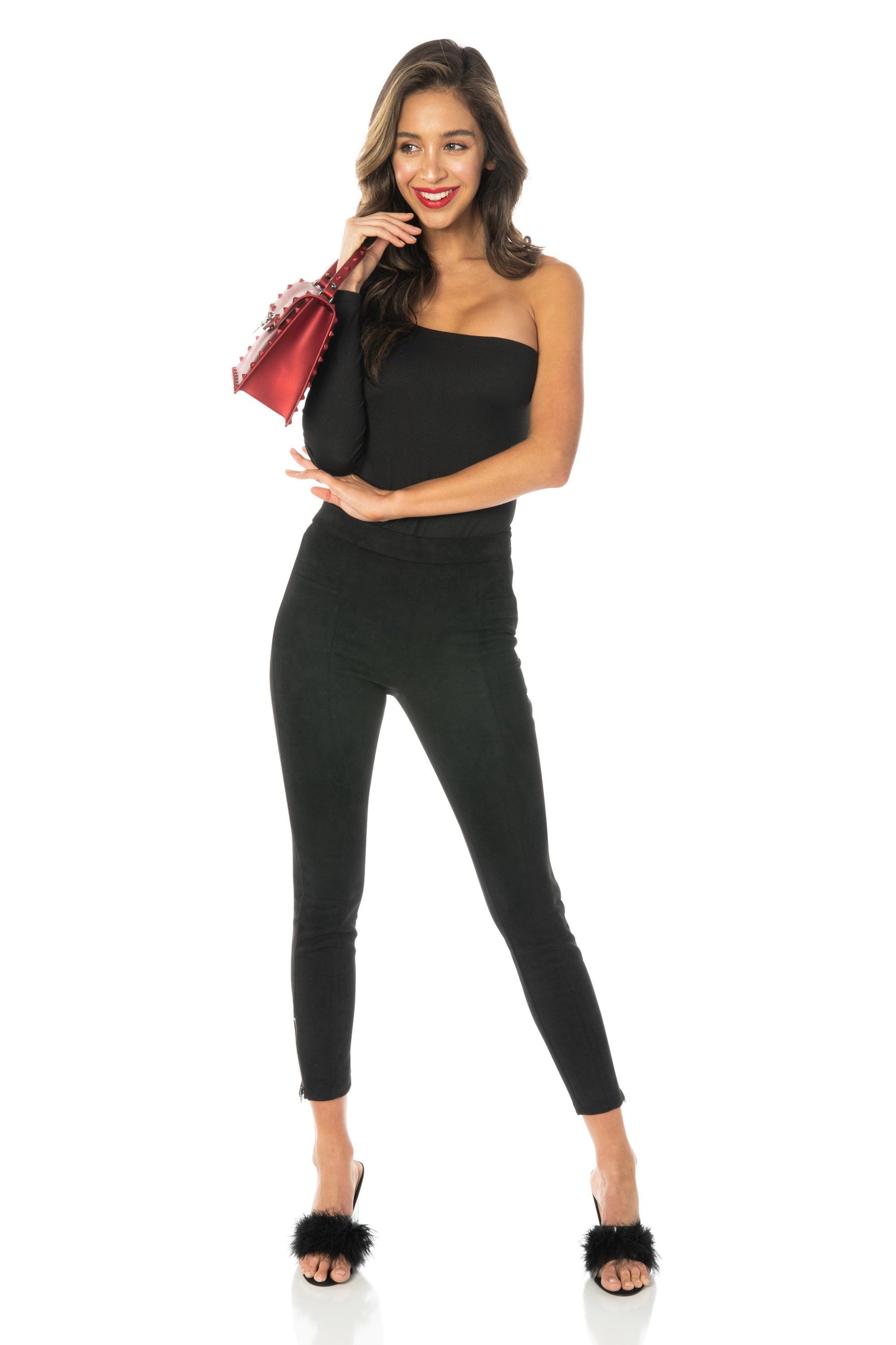 Soft Faux Suede Black Skinny Pant Bottoms HYPEACH BOUTIQUE 