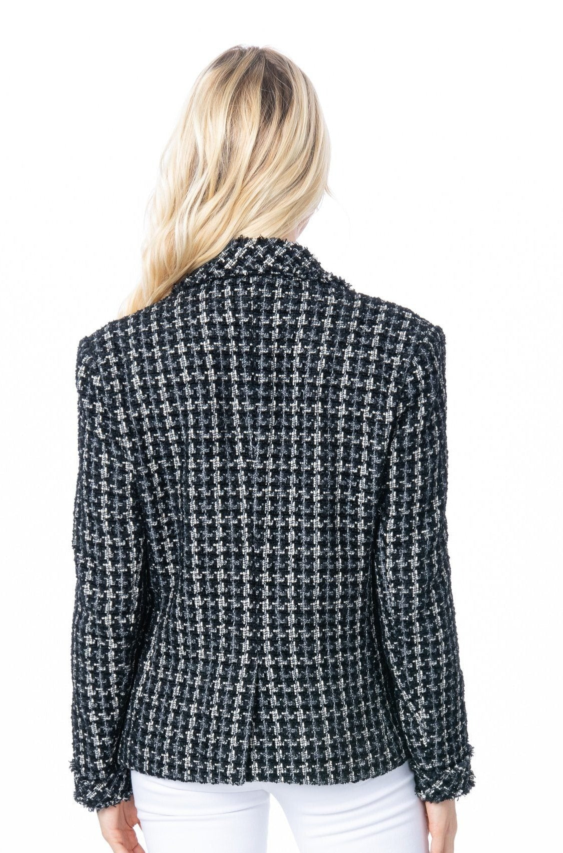 Tweed Black White Blazer Outerwear HYPEACH BOUTIQUE 