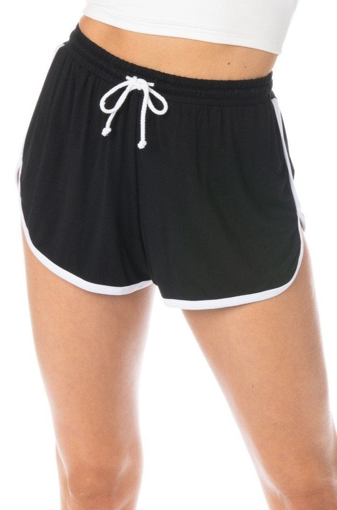 Varsity Black Drawstring Shorts Bottoms HYPEACH 