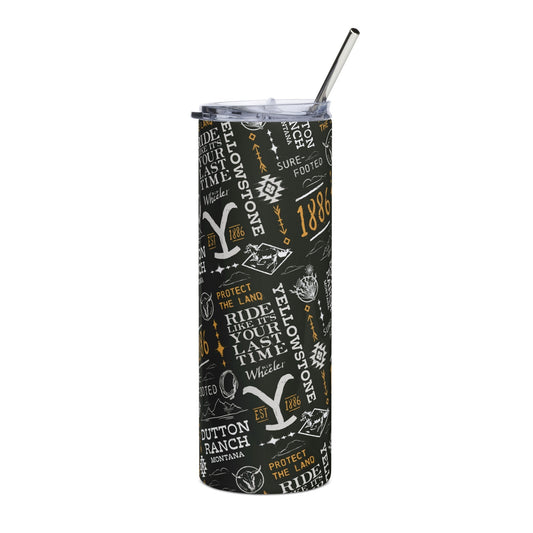 Yellowstone Logo Pattern Stainless Steel Tumbler with Straw