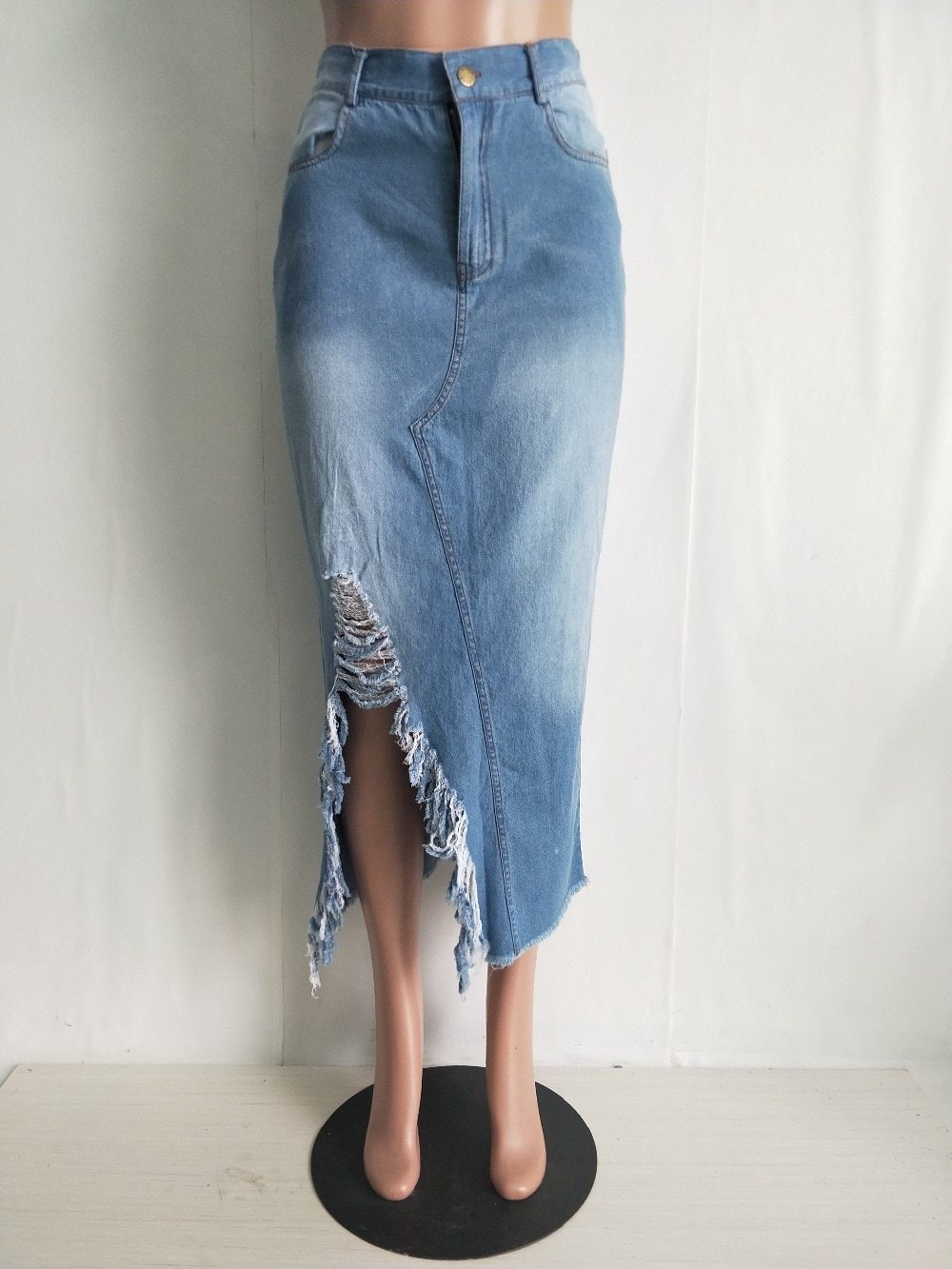 Fashion High Waist Sexy Denim Skinny Skirt Hollow-Out