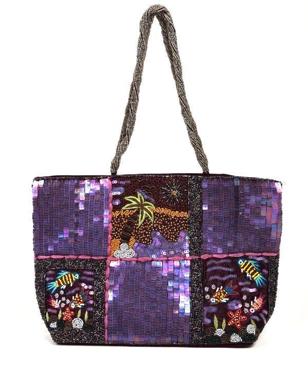 Shasha Beaded Purple Satin Large Tote