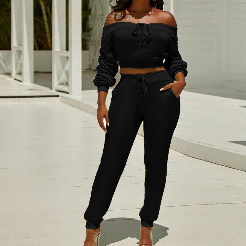 Off Shoulder Top Sweatsuit Pants & Long Sleeve Romantic Style