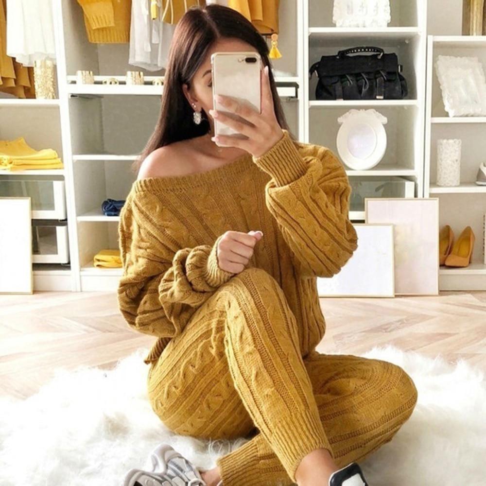 Chic Long Sleeve Fashion Sweat-wear O-Neck Off Shoulder