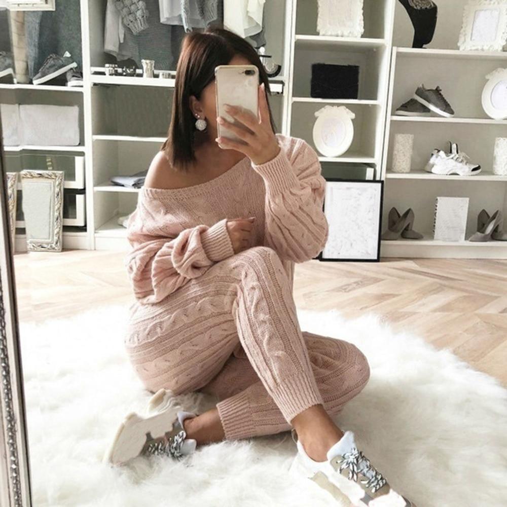 Chic Long Sleeve Fashion Sweat-wear O-Neck Off Shoulder