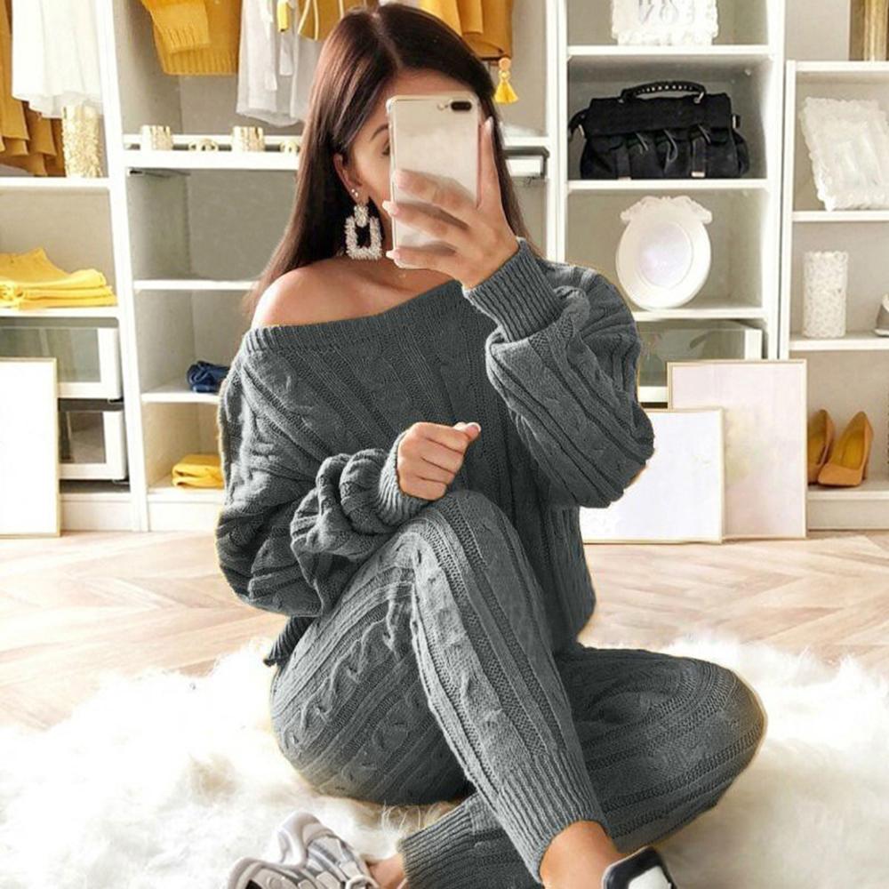 Chic Long Sleeve Fashion Sweat-wear O-Neck Off Shoulder