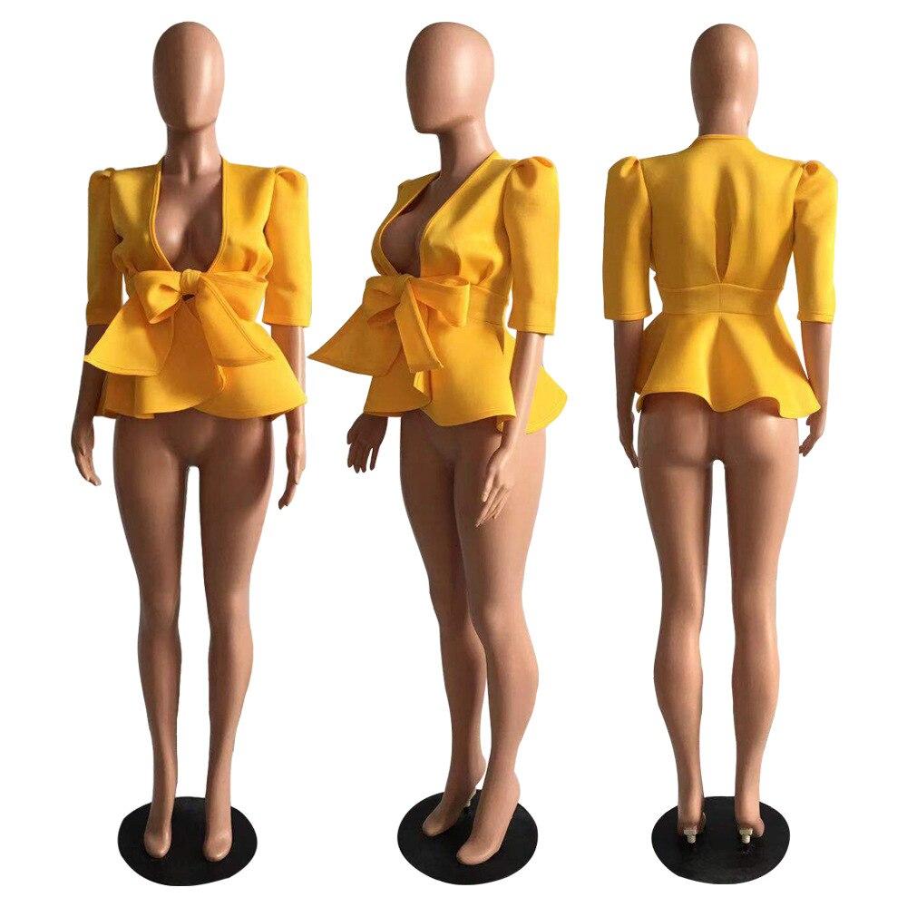 Modern  Blouse V Neck Half Sleeve Ruffle Front Bow Style