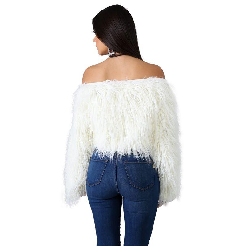 Modern Faux Fur Jacket Off Shoulder Loose Long Sleeve