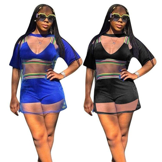 New Fashion Set Hollow Out See Through Mesh Short