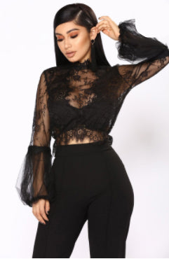 NO PROMISES BUBBLE SLEEVE TOP - BLACK