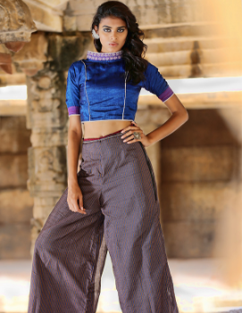 Blue crop top with grey full size plazo