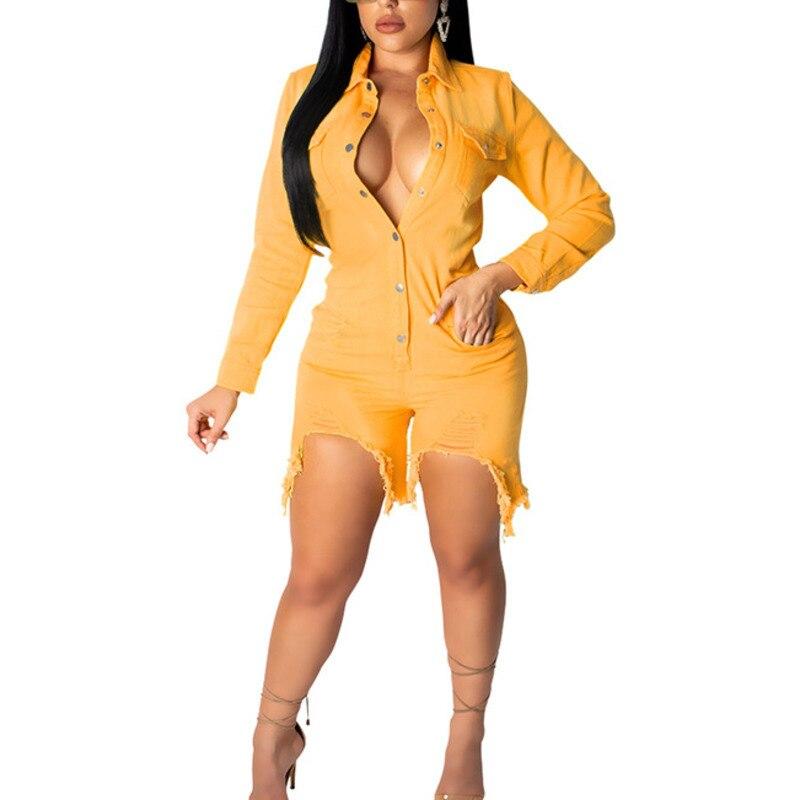 Jeans Denim Casual Mono Botones Frente Manga Larga Corto