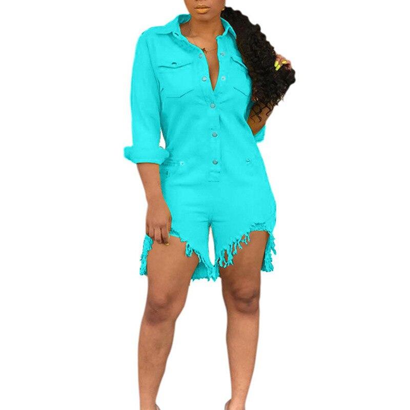 Jeans Denim Casual Mono Botones Frente Manga Larga Corto