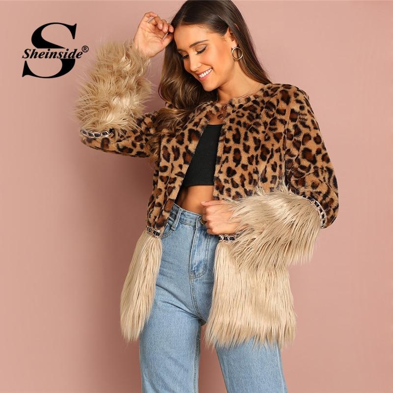 Faux Fur Coat Leopard Print Winter Jacket