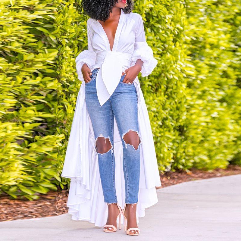 Long Cardigan Shirt Elegant With Short  Puff Sleeve