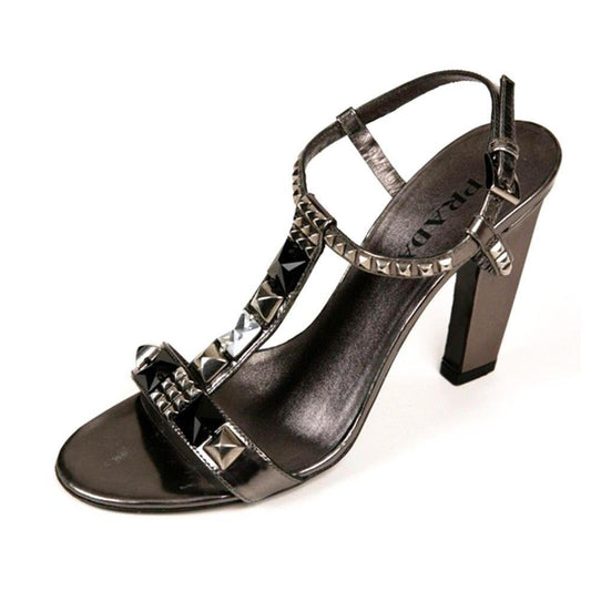 Prada Women's Bronze Leather w Crystal Jeweled T-Strap